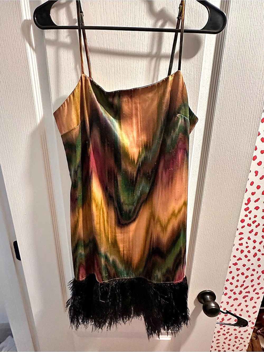 Topshop Abstract Silk Feather Mini Dress Brown Size 8
